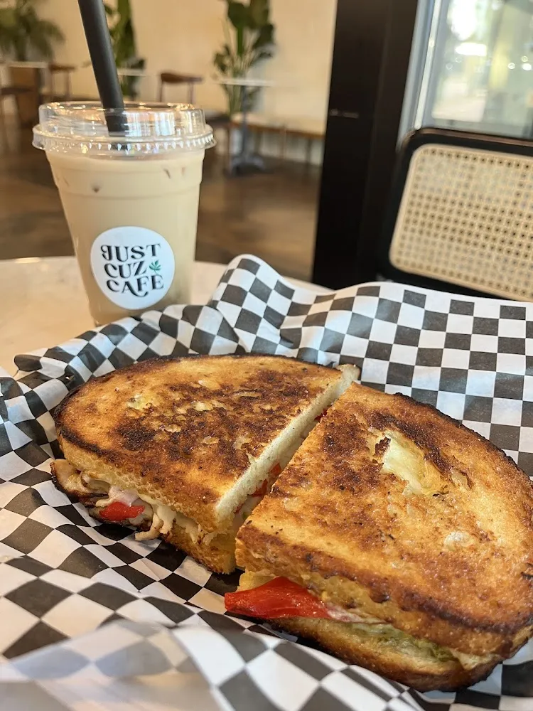 Grilled Turkey Sandwich and Matcha Latte