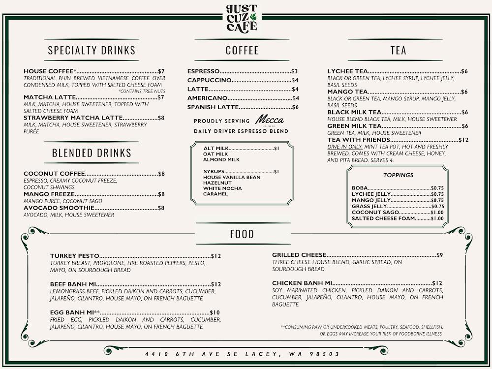 Just Cuz Cafe Menu image 1